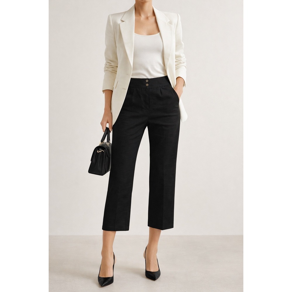 Dolce & Gabbana Black Cropped Trousers Gold DG Logo Cotton Viscose FPT5I U6CG